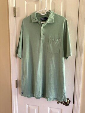 Polo Ralph Lauren Green Polo Shirt Large Linen Blend
